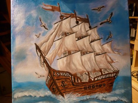 festmény, hajó